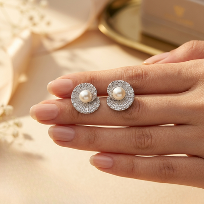 Spiral Shell Pearl  Earrings