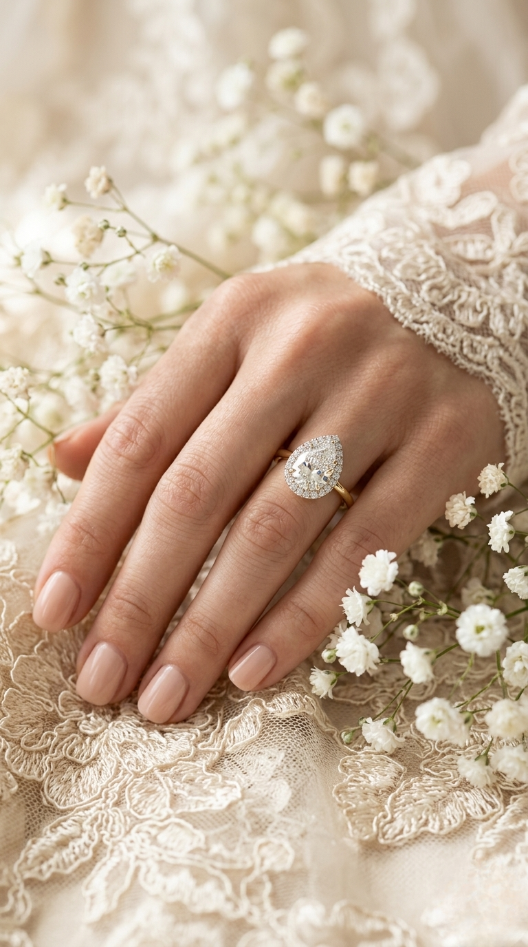 pear cut moissanite halo engagement ring – 925 silver / 10k / 14k / platinum / white / yellow / rose gold – finora jewelry