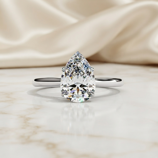 Pear Cut Moissanite Solitaire Engagement Ring – Teardrop Promise Ring for Her – 925 Silver / 10K & 14K Gold / Rose, Yellow, White Gold / Platinum | Finora Jewelry