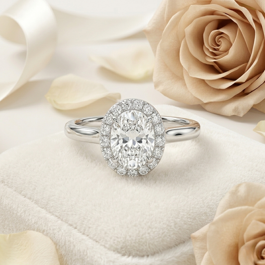 Oval Cut Moissanite Halo Engagement Ring – 925 Silver / 10K / 14K / Platinum / White / Yellow / Rose Gold – Finora Jewelry