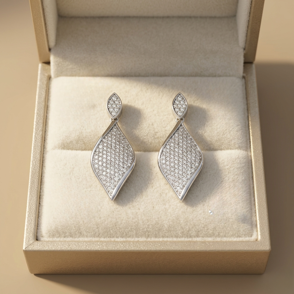 925 sterling silver marquise-shape pave drop earrings