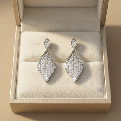 925 Sterling Silver Marquise-Shape Pave Drop Earrings