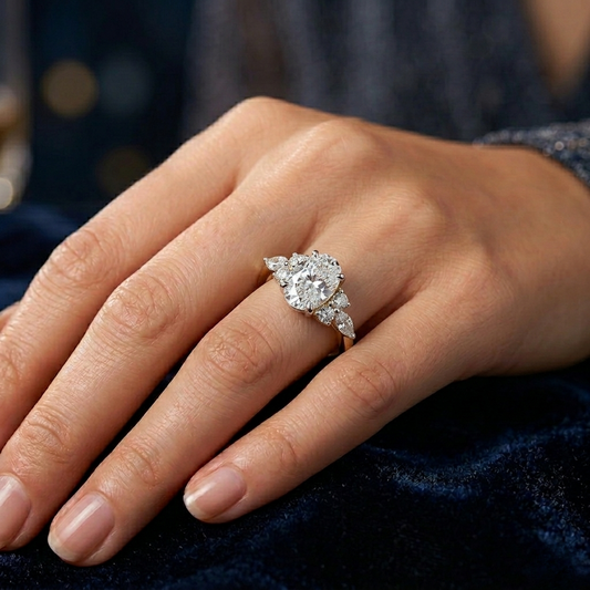 Finora Jewelry – Oval Cut Diamond Seven-Stone Ring – Scalloped Shoulder Design – Available in 10K, 14K Gold (White, Rose, Yellow), 925 Silver & Platinum