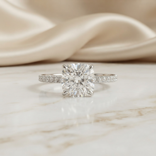 Cushion Cut Moissanite Engagement Ring – Pavé Band – Anniversary Ring for Her – 925 Silver / 10K & 14K Gold / Platinum | Finora Jewelry