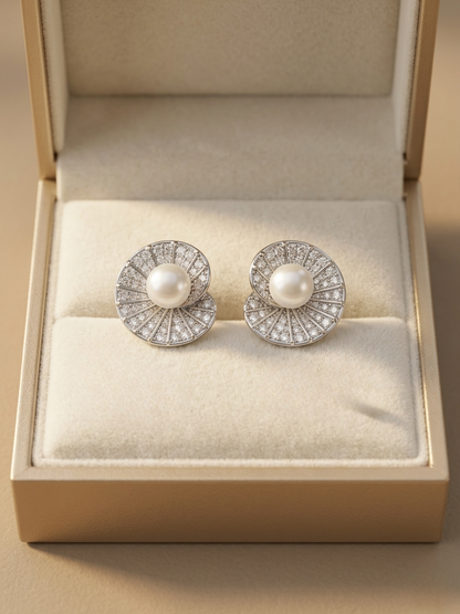 Spiral Shell Pearl  Earrings