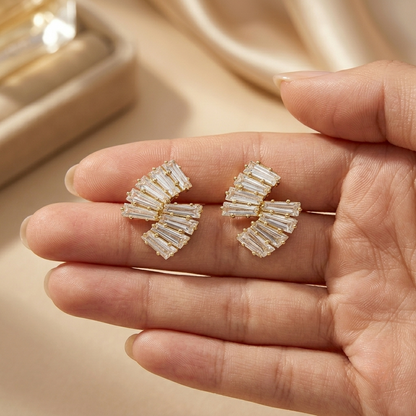 Fan-Shaped Baguette Crystal Statement Studs