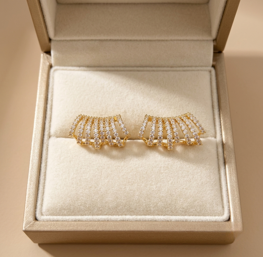 Yellow Gold Multi Row Ear Cuff Stud Earrings
