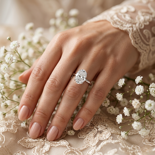 Oval Moissanite Solitaire Engagement Ring – Classic 4-Prong Setting in Silver, 10K & 14K Gold, or Platinum | Finora Jewelry