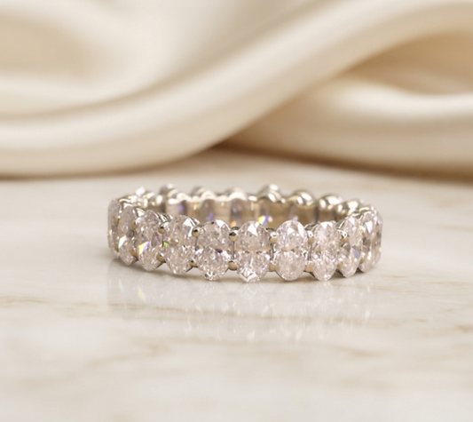 Oval Cut Moissanite Eternity Band Ring | 5×3 MM Colorless VVS | 925 Silver, 10K & 14K Gold