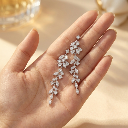 Crystal Vine Leaf Statement Drop Earrings