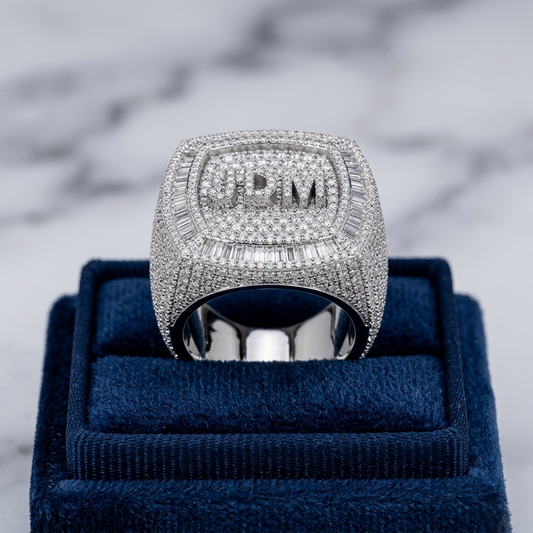 Fully Iced Custom Name Ring – Baguette & Round Cut Diamonds by Finora Jewelry