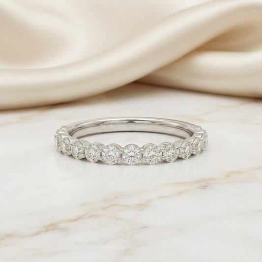 Round Cut Moissanite Pavé Wedding Band in 925 Sterling Silver / 10K & 14K Gold