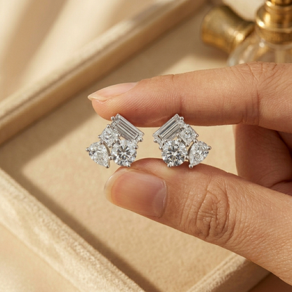 Multi-Cut Cluster Stud Earrings