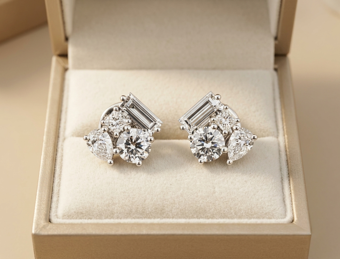multi-cut cluster stud earrings