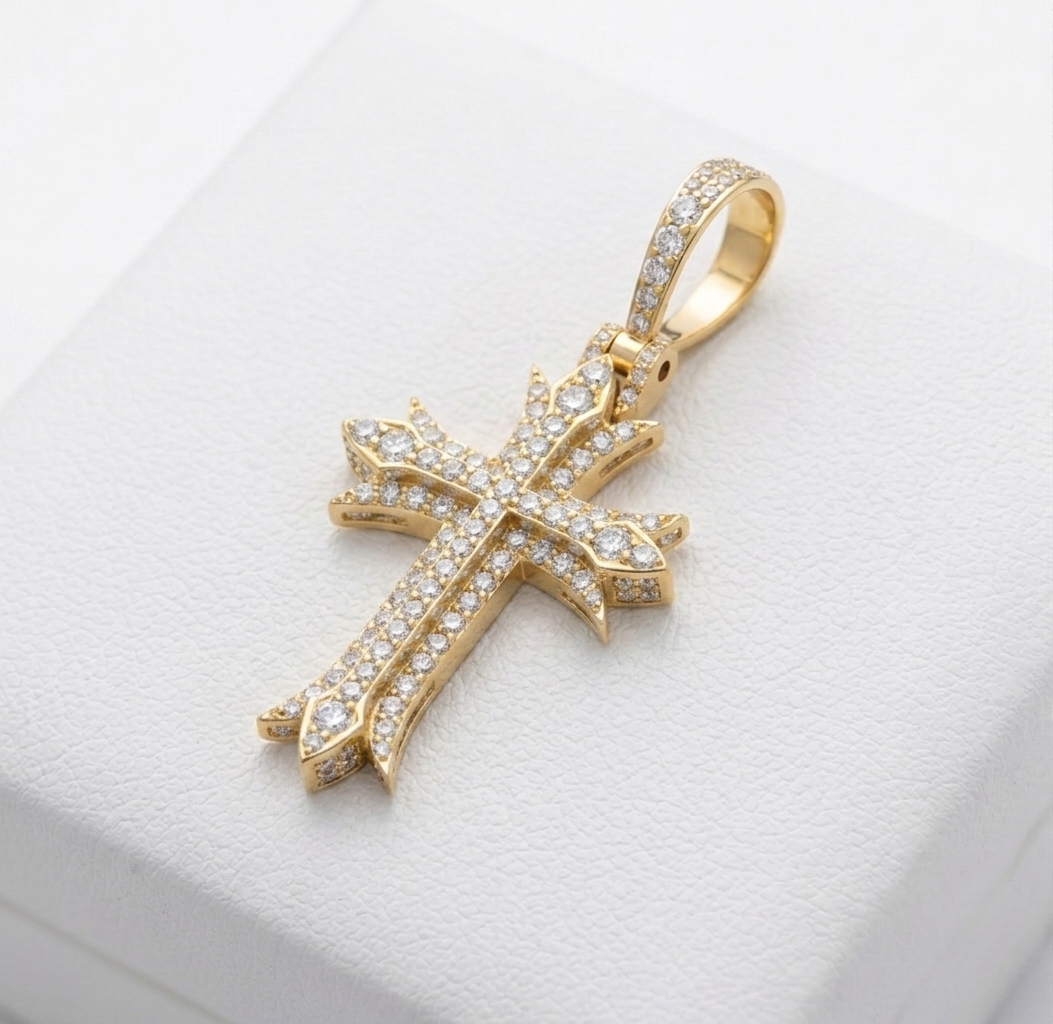 iced-out cross moissanite pendant necklace | pavé set diamond cross | luxury jewelry – finora jewelry