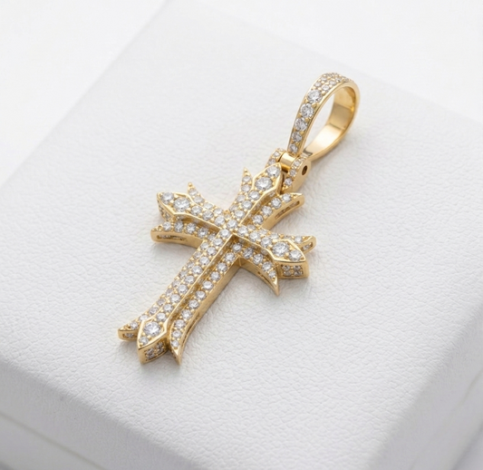 Iced-Out Cross Moissanite Pendant Necklace | Pavé Set Diamond Cross | Luxury Jewelry – Finora Jewelry
