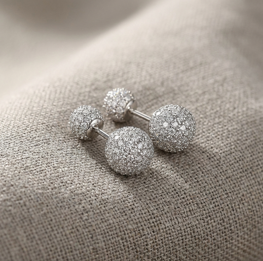 Silver Double Ball Ear Jacket Earrings