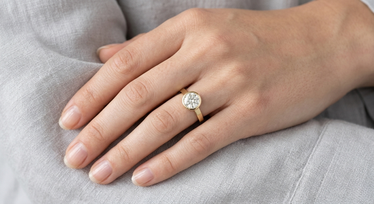 Minimalist Round Moissanite Bezel Set Ring – Modern Solitaire for Promise, Engagement or Birthday Gift – 925 Silver / 10K / 14K Gold / Platinum – White / Yellow / Rose Gold – Finora Jewelry
