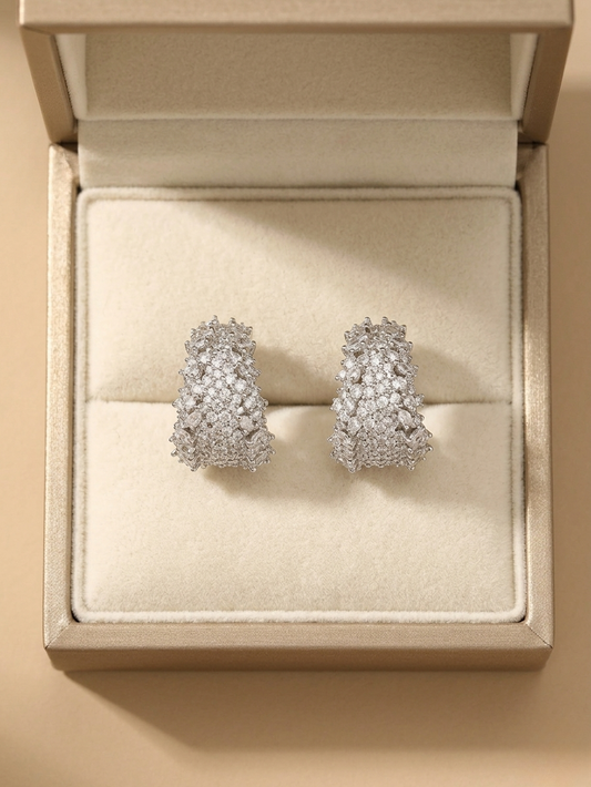 Luxury C-Shape Floral Cubic Zirconia Stud Earrings