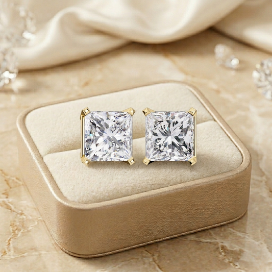 Timeless Radiance Princess Moissanite Stud Earrings – Finora Jewelry