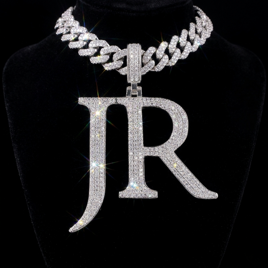 Custom Letter Pendant in White Gold Finish with Hand-Set Moissanite Stones – Fully Iced Bubble Font Initial Charm for Chains