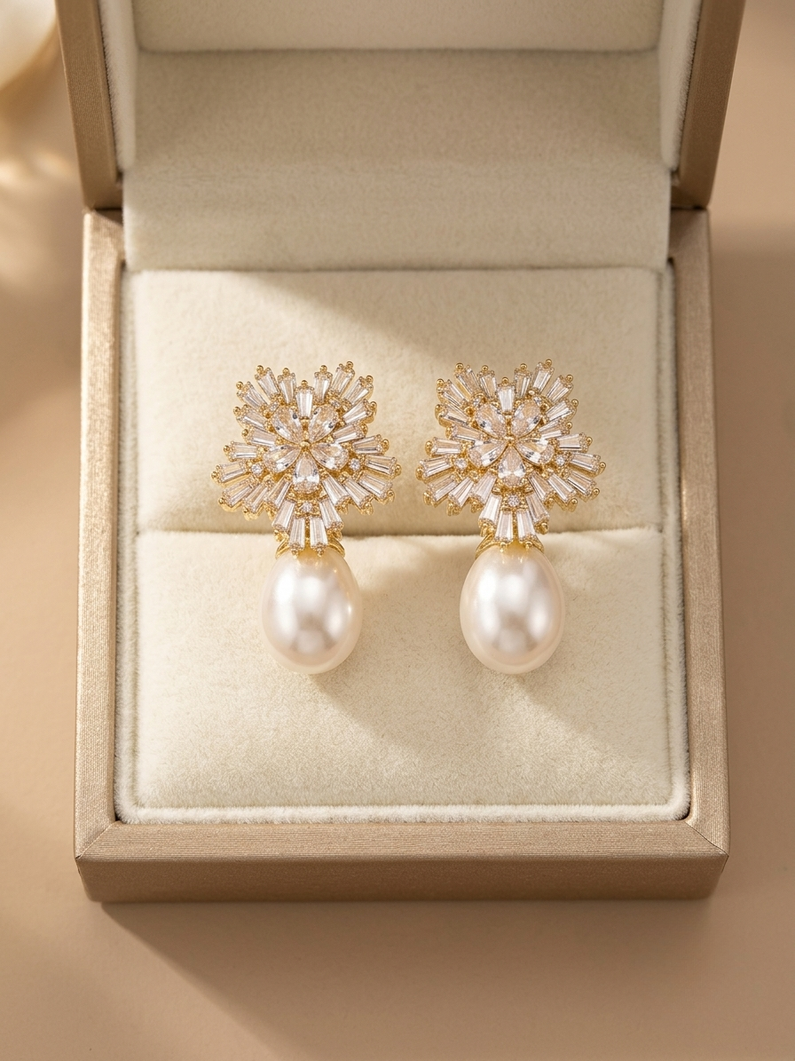 crystal burst and lustrous pearl drop earrings