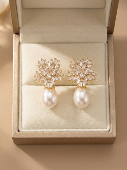 Crystal Burst and Lustrous Pearl Drop Earrings