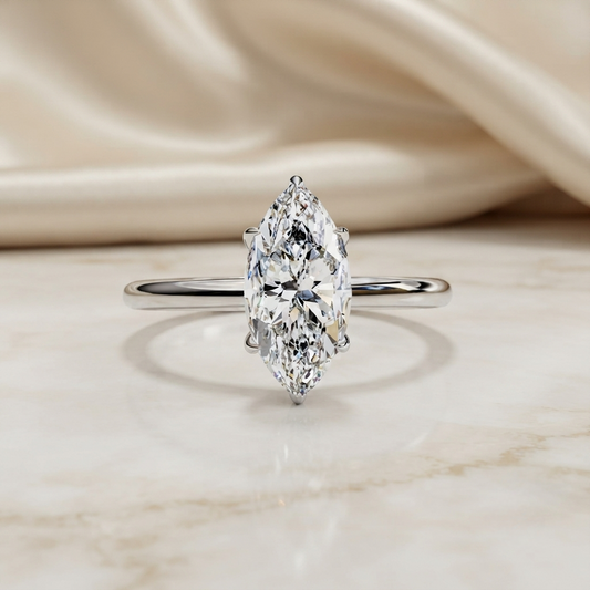 Marquise Cut Moissanite Solitaire Engagement Ring – Sleek Design in 925 Silver, 10K & 14K White, Yellow, Rose Gold, or Platinum | Finora Jewelry