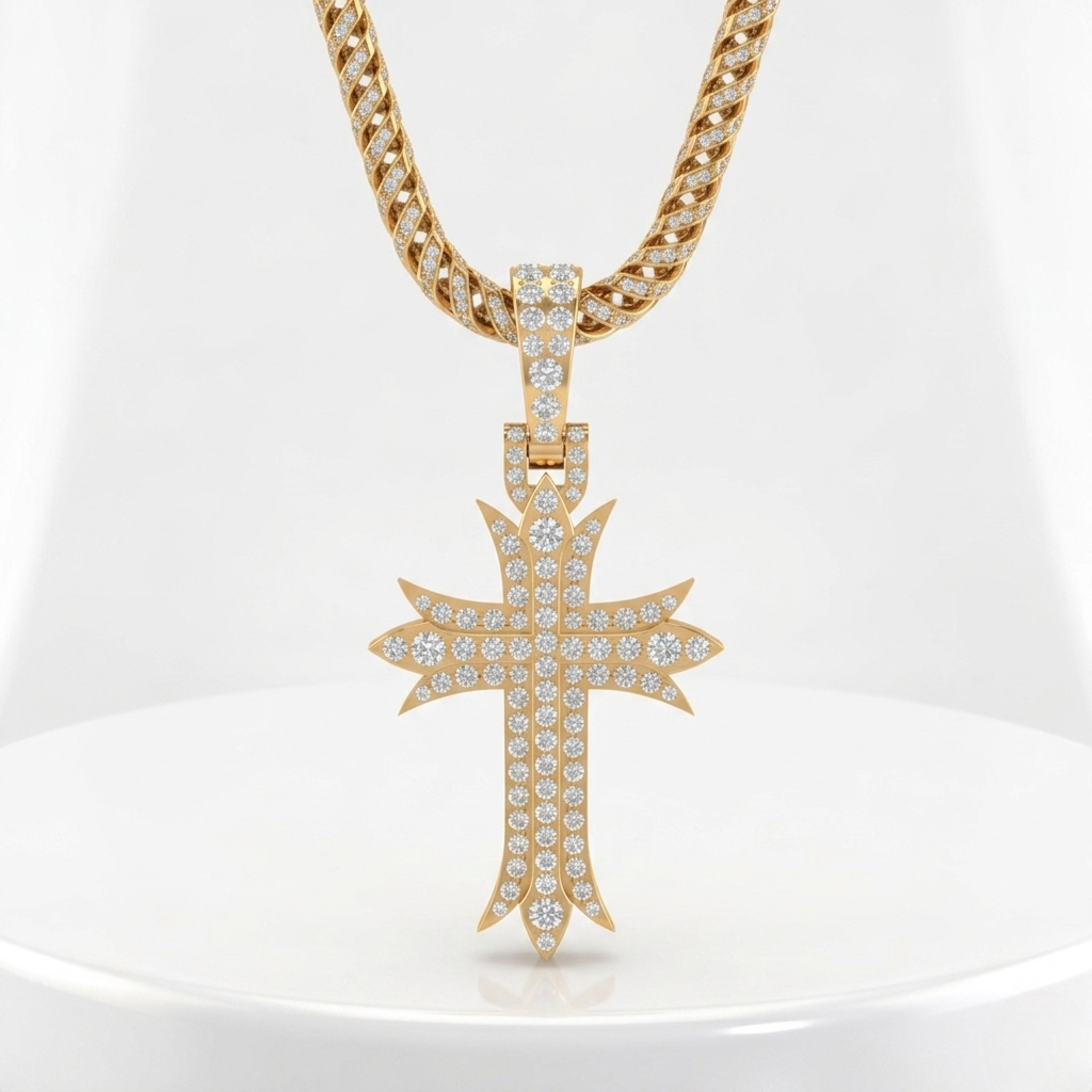 iced-out cross moissanite pendant necklace | pavé set diamond cross | luxury jewelry – finora jewelry