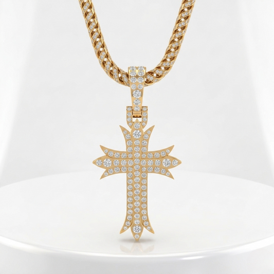 Iced-Out Cross Moissanite Pendant Necklace | Pavé Set Diamond Cross | Luxury Jewelry – Finora Jewelry