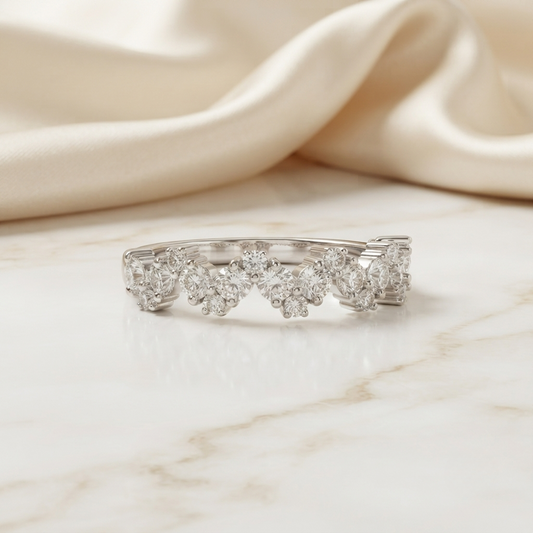 Zig-Zag Moissanite Half Eternity Wedding Band, Stackable Ring - Finora Jewelry
