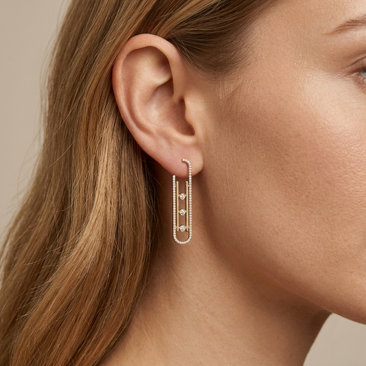Gold Floating Diamond Paperclip Earrings