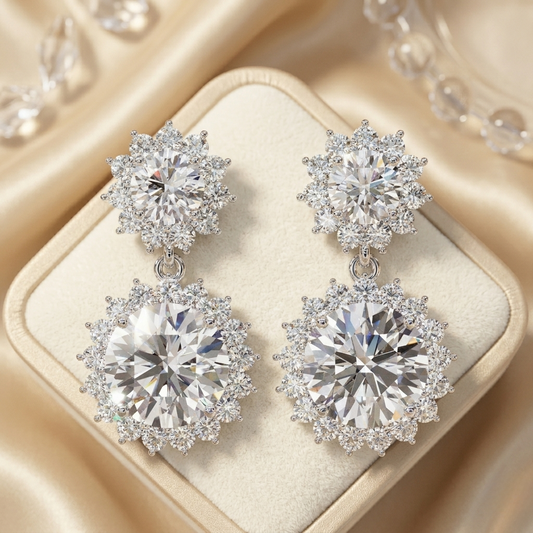 Vintage Floral Halo Drop Earrings | Finora Jewelry