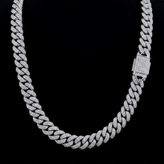 Moissanite Silver Miami Cuban Link Chain - Oversized Box Lock Choker