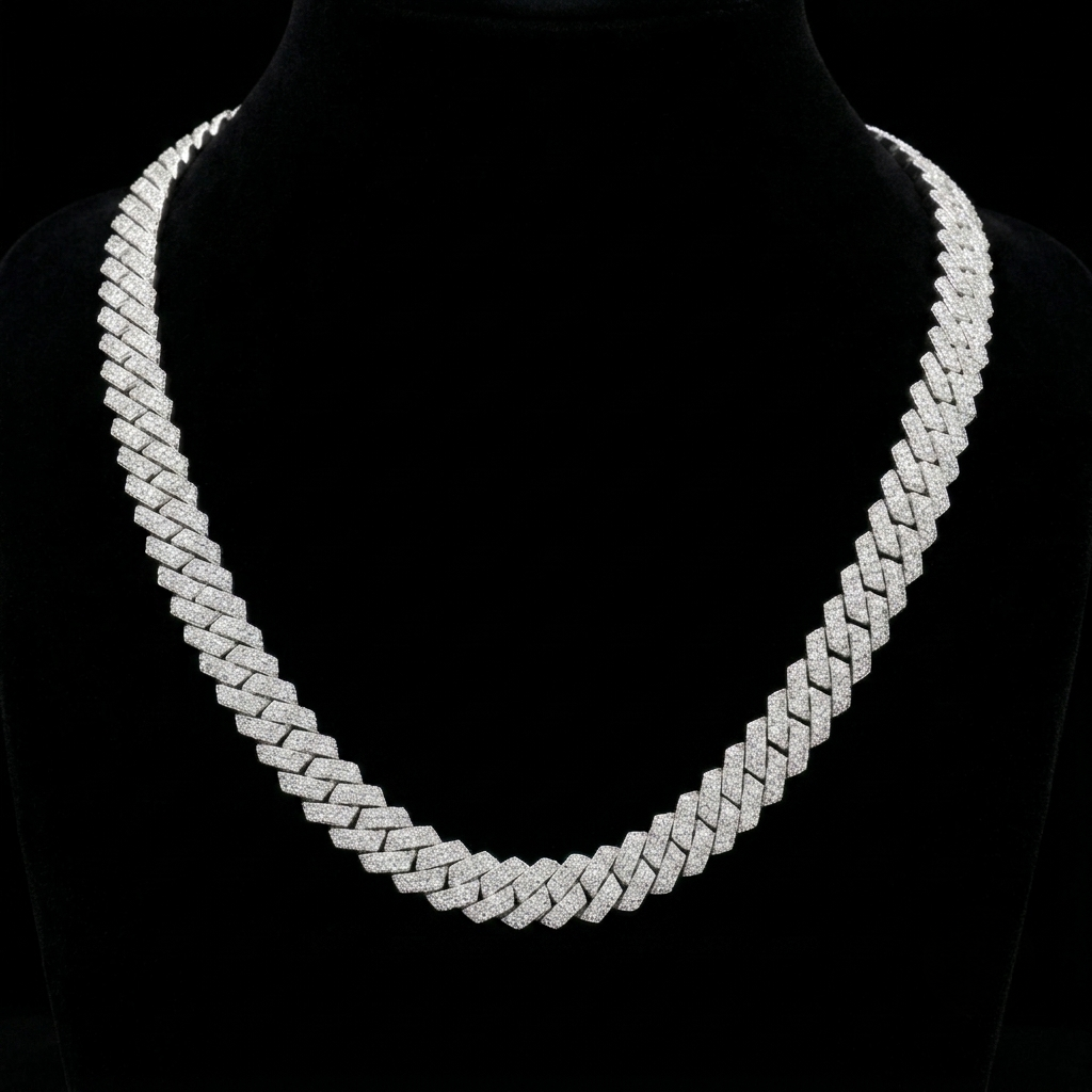 10mm moissanite silver prong cuban link chain - sharp geometric iced choker