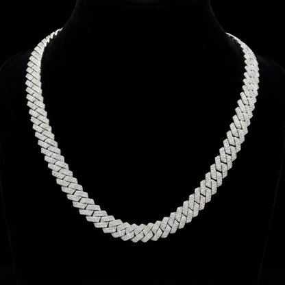 10mm Moissanite Silver Prong Cuban Link Chain - Sharp Geometric Iced Choker