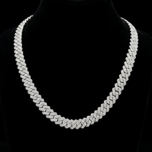 10mm Moissanite Silver Prong Cuban Link Chain - Sharp Geometric Iced Choker