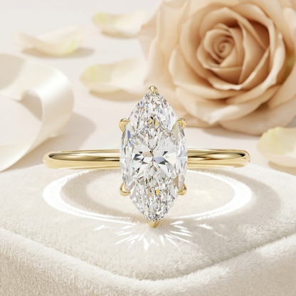 Marquise Cut Moissanite Solitaire Engagement Ring – Sleek Design in 925 Silver, 10K & 14K White, Yellow, Rose Gold, or Platinum | Finora Jewelry
