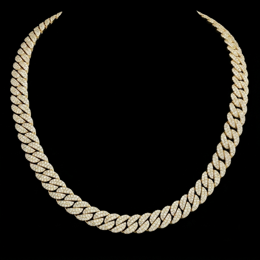 14mm Moissanite Silver Miami Cuban Link Chain - 22-Inch Heavyweight Choker