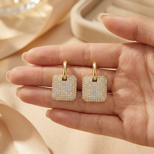 Fashionable Long Rectangle Crystal Dangle Earrings