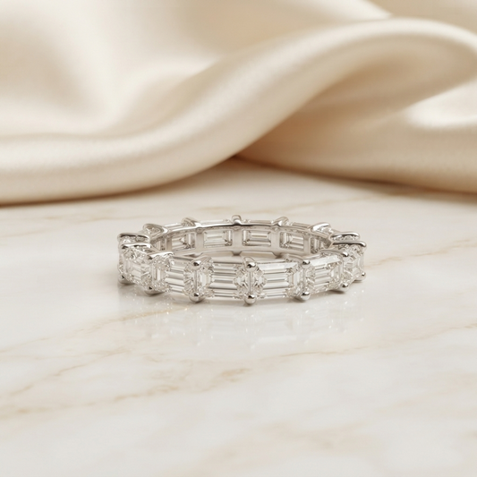 Baguette Cut Moissanite Eternity Wedding Band, Stackable Ring in 925 Silver, 10K & 14K Gold – Finora Jewelry