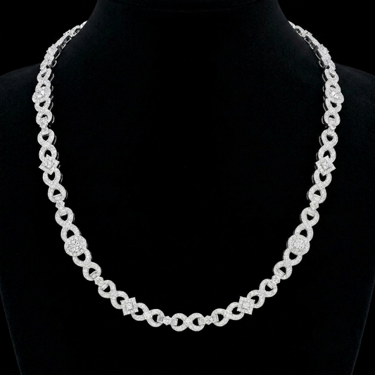 Moissanite Silver Infinity Link Chain - Princess Cut Iced Out Necklace