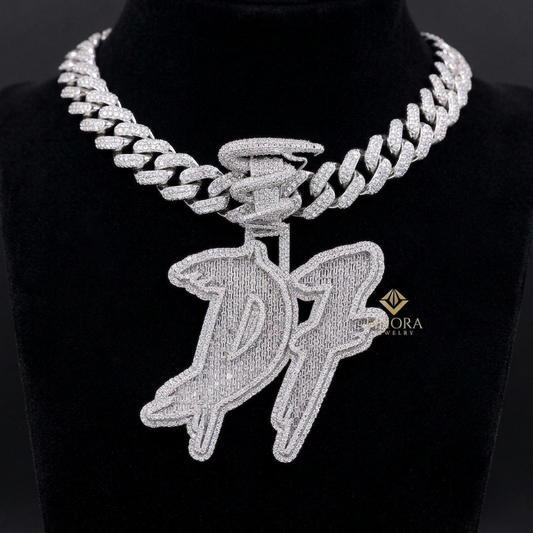 Custom Name Diamond Pendant with Twin Snake Design – Finora Exclusive