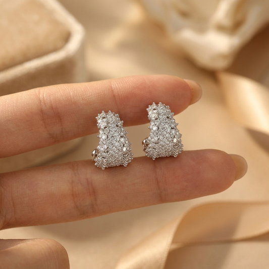 Luxury C-Shape Floral Cubic Zirconia Stud Earrings