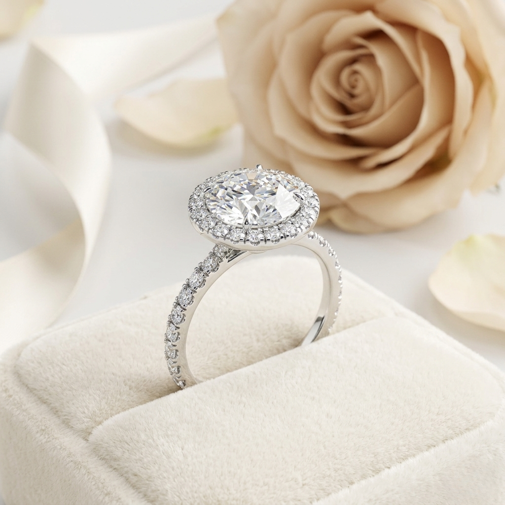 round cut moissanite ring – double halo with pavé band – 925 silver / 10k, 14k rose, yellow, white gold / platinum | finora jewelry