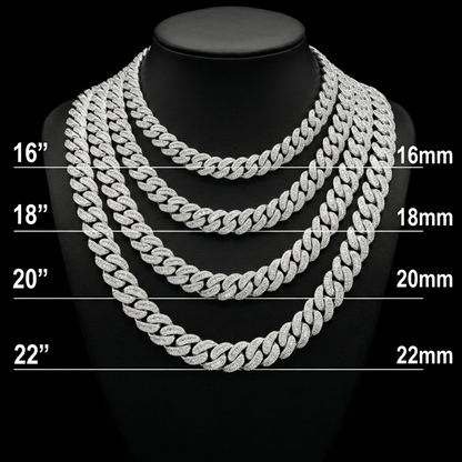 18mm Moissanite Silver Miami Cuban Link Chain - Baguette Cut Iced Choker