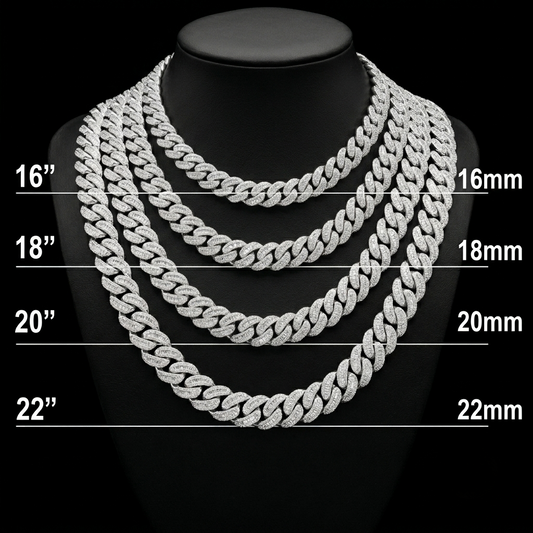 18mm Moissanite Silver Miami Cuban Link Chain - Baguette Cut Iced Choker