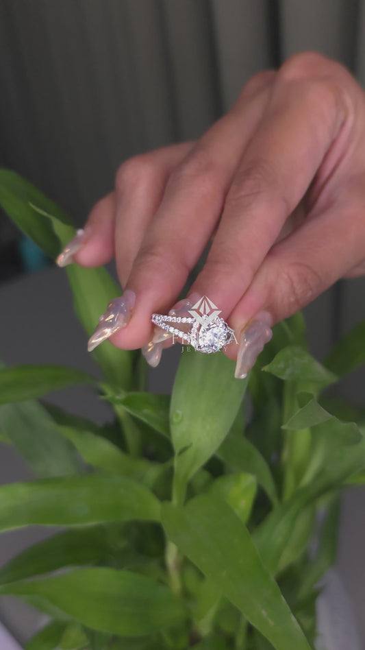 1.50 CT Cushion Cut Moissanite Halo Engagement Ring with Split Shank | 925 Silver & 10K/14K Gold | Finora Jewelry