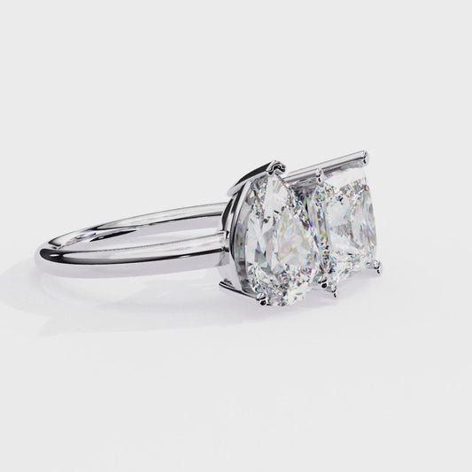 Two-Stone Pear & Princess Cut Diamond Ring – Dual Brilliance in 925 Silver, 10K / 14K Gold, or Platinum – Finora Symbolic Design of Love & Harmony – Meaningful Gift for Her