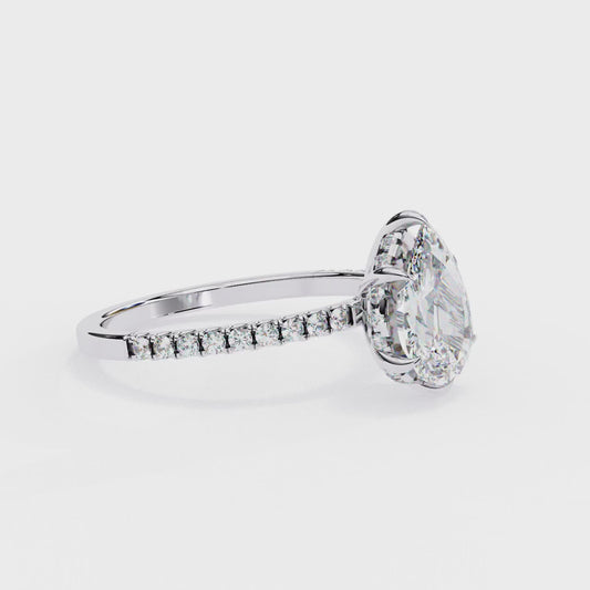 Pear Cut Moissanite Engagement Ring – Pavé Band – 925 Silver / 10K & 14K Gold / Platinum | Finora Jewelry